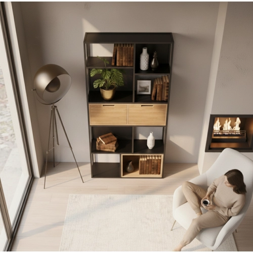 REGAŁ NA KSIĄŻKI METALOWE DREWNO LITE DĄB JESION OLCHA RNK-177